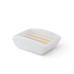 BEE HOUSE ZERO JAPAN Soap Dish with Hinoki Wooden Rest White