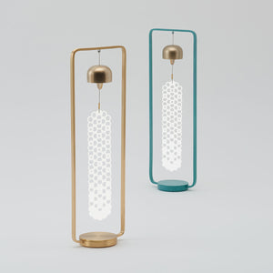 Brass Frame Tabletop Wind Chime with Copper Alloy Bells, Bronze Finish - Kyujo green frame and gold frame