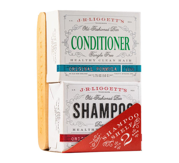 J.R. LIGGETT'S Wooden Shelf with Original Formula Shampoo & Conditioner Bar