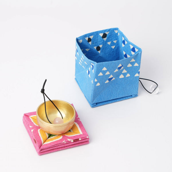 Kyujo Meditation Bell Orin with a hand-crafted washi bag (Blue)