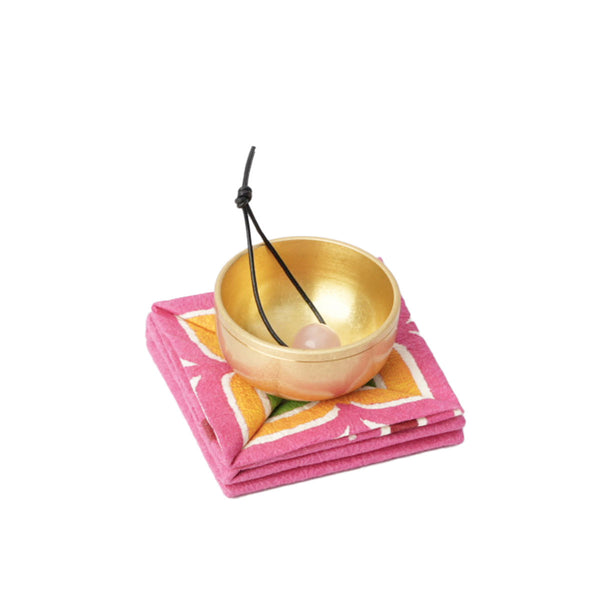 Kyujo Meditation Bell Orin with a hand-crafted washi bag (Rose)