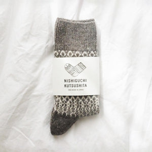 Unisex Wool Jacquard Crew Socks - NISHIGUCHI-Socks-NISHIGUCHI-santoku nyc