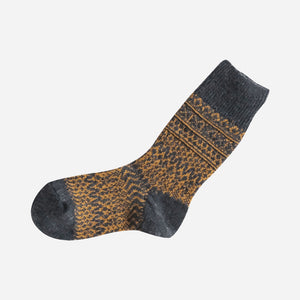 Unisex Wool Jacquard Crew Socks - NISHIGUCHI-Socks-NISHIGUCHI-Navy x Dark Gray-S-santoku nyc