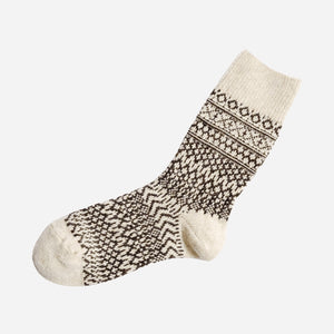 Unisex Wool Jacquard Crew Socks - NISHIGUCHI-Socks-NISHIGUCHI-Oatmeal-S-santoku nyc