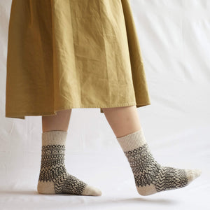 Unisex Wool Jacquard Crew Socks - NISHIGUCHI-Socks-NISHIGUCHI-santoku nyc