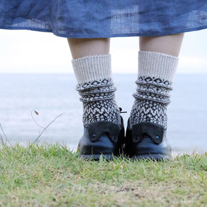 Unisex Wool Jacquard Crew Socks - NISHIGUCHI-Socks-NISHIGUCHI-santoku nyc