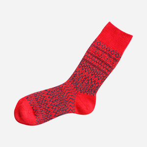 Unisex Wool Jacquard Crew Socks - NISHIGUCHI-Socks-NISHIGUCHI-Red-S-santoku nyc