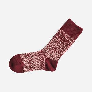 Unisex Wool Jacquard Crew Socks - NISHIGUCHI-Socks-NISHIGUCHI-Dark Red-S-santoku nyc