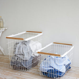 Steel & Wood Wire Basket M L-Laundry Basket-Yamazaki Home-santoku nyc