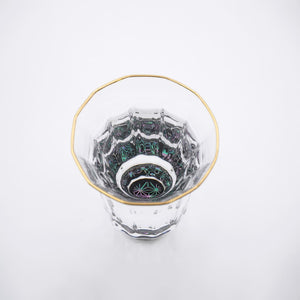 Kaleidoscope Abalone Glass gold-rimmed Cup 2.37 fl oz Asanoha-Inspired Black - Amano Shikki-Barware-Amano Shikki-santoku nyc