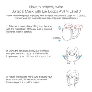 ASTM Level 3 Surgical Mask with Ear Loops S/M Size White, Made in Japan
