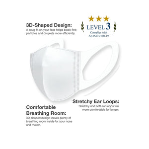 ASTM Level 3 Surgical Mask with Ear Loops S/M Size White, Made in Japan