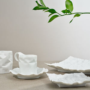 ceramic japan Crinkle series cup and saucer crinkle plate santoku nyc