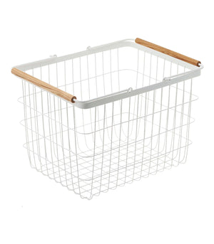 Steel & Wood Wire Basket M L-Laundry Basket-Yamazaki Home-Medium-santoku nyc