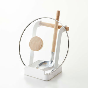 Lid & Ladle Stand - Steel + Wood-Stovetop-Yamazaki Home-santoku nyc