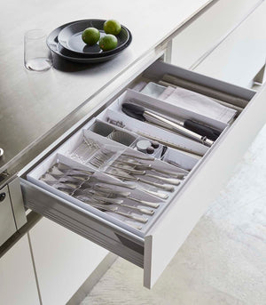 Large Expandable Cutlery Organizer - Yamazaki Home-Drawer Organizer-Yamazaki Home-White-santoku nyc
