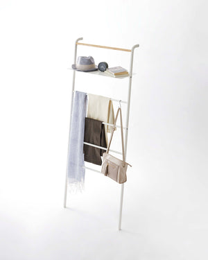 Leaning Storage Ladder With Shelf 63" H, Steel - Yamazaki Home-Leaning Ladder-Yamazaki Home-White-santoku nyc