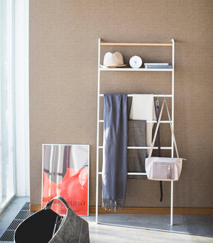 Leaning Storage Ladder With Shelf 63" H, Steel - Yamazaki Home-Leaning Ladder-Yamazaki Home-White-santoku nyc