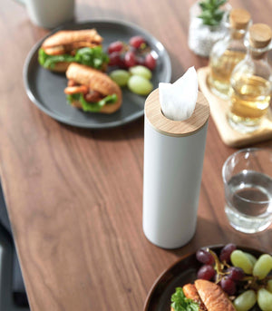 Steel & Wood Round Tissue Case-Tissue Case-Yamazaki Home-santoku nyc