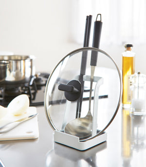 Lid & Ladle Stand - Steel-Stovetop-Yamazaki Home-White-santoku nyc