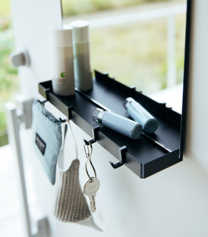 Magnetic Mirror With Storage Rack, Glass - Yamazaki Home-Key Storage-Yamazaki Home-White-santoku nyc