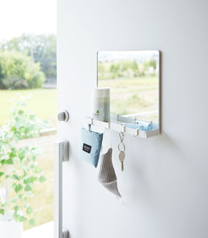 Magnetic Mirror With Storage Rack, Glass - Yamazaki Home-Key Storage-Yamazaki Home-White-santoku nyc