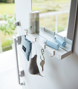 Magnetic Mirror With Storage Rack, Glass - Yamazaki Home-Key Storage-Yamazaki Home-White-santoku nyc