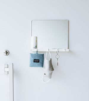 Magnetic Mirror With Storage Rack, Glass - Yamazaki Home-Key Storage-Yamazaki Home-White-santoku nyc