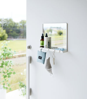 Magnetic Mirror With Storage Rack, Glass - Yamazaki Home-Key Storage-Yamazaki Home-White-santoku nyc