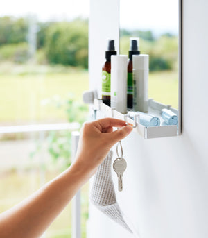 Magnetic Mirror With Storage Rack, Glass - Yamazaki Home-Key Storage-Yamazaki Home-White-santoku nyc