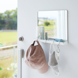 Magnetic Mirror With Storage Rack, Glass - Yamazaki Home-Key Storage-Yamazaki Home-White-santoku nyc