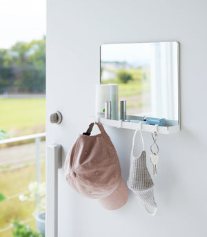 Magnetic Mirror With Storage Rack, Glass - Yamazaki Home-Key Storage-Yamazaki Home-White-santoku nyc