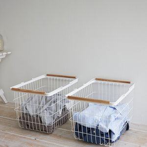 Steel & Wood Wire Basket M L-Laundry Basket-Yamazaki Home-santoku nyc