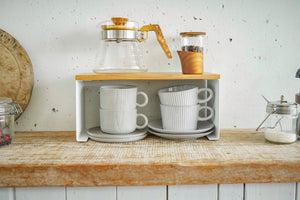 Steel & Wood Stackable Countertop Shelf Two Sizes-Riser-Yamazaki Home-Small-santoku nyc