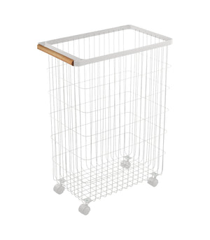 Rolling Wire Basket (24" H) - Steel + Wood-Laundry Basket-Yamazaki Home-santoku nyc