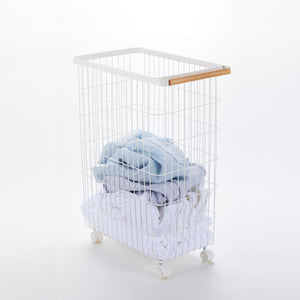 Rolling Wire Basket (24" H) - Steel + Wood-Laundry Basket-Yamazaki Home-santoku nyc
