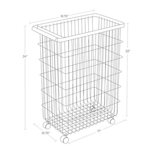 Rolling Wire Basket 24" H, Steel + Wood - Yamazaki Home-Laundry Basket-Yamazaki Home-santoku nyc