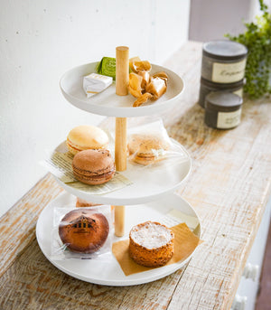 Steel & Wood Serving Stand-Food Display-Yamazaki Home-santoku nyc