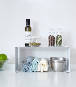 Stackable Countertop Shelf: Two Sizes, Steel-Riser-Yamazaki Home-Small-White-santoku nyc