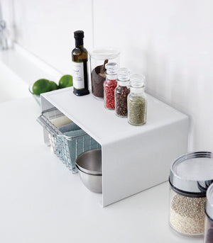 Stackable Countertop Shelf: Two Sizes, Steel-Riser-Yamazaki Home-Small-White-santoku nyc