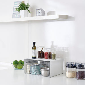 Stackable Countertop Shelf: Two Sizes, Steel-Riser-Yamazaki Home-Small-White-santoku nyc