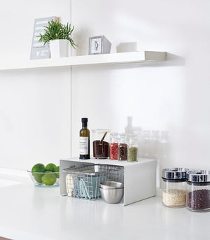 Stackable Countertop Shelf: Two Sizes, Steel-Riser-Yamazaki Home-Small-White-santoku nyc