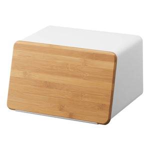 Bread Box With Cutting Board Lid - Steel + Wood-Bread Box-Yamazaki Home-White-santoku nyc