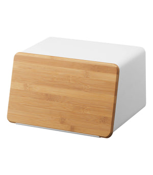 Bread Box With Cutting Board Lid - Steel + Wood-Bread Box-Yamazaki Home-White-santoku nyc