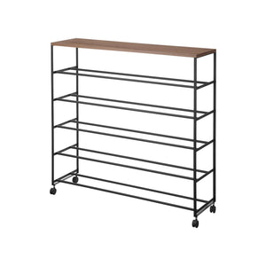 Steel + Wood Rolling Five-Tier Shoe Rack - Yamazaki Home-Shoe Rack-Yamazaki Home-Black-SANTOKU NYC