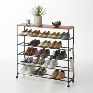 Steel + Wood Rolling Five-Tier Shoe Rack - Yamazaki Home-Shoe Rack-Yamazaki Home-SANTOKU NYC