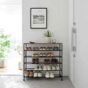 Steel + Wood Rolling Five-Tier Shoe Rack - Yamazaki Home-Shoe Rack-Yamazaki Home-SANTOKU NYC
