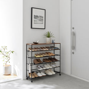 Steel + Wood Rolling Five-Tier Shoe Rack - Yamazaki Home-Shoe Rack-Yamazaki Home-SANTOKU NYC