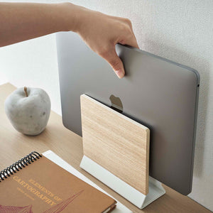 Steel & Wood Slim Laptop Stand-Remote Control & Tablet Organizer-Yamazaki Home-santoku nyc