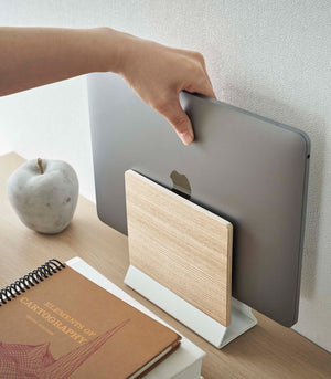 Steel & Wood Slim Laptop Stand-Remote Control & Tablet Organizer-Yamazaki Home-santoku nyc
